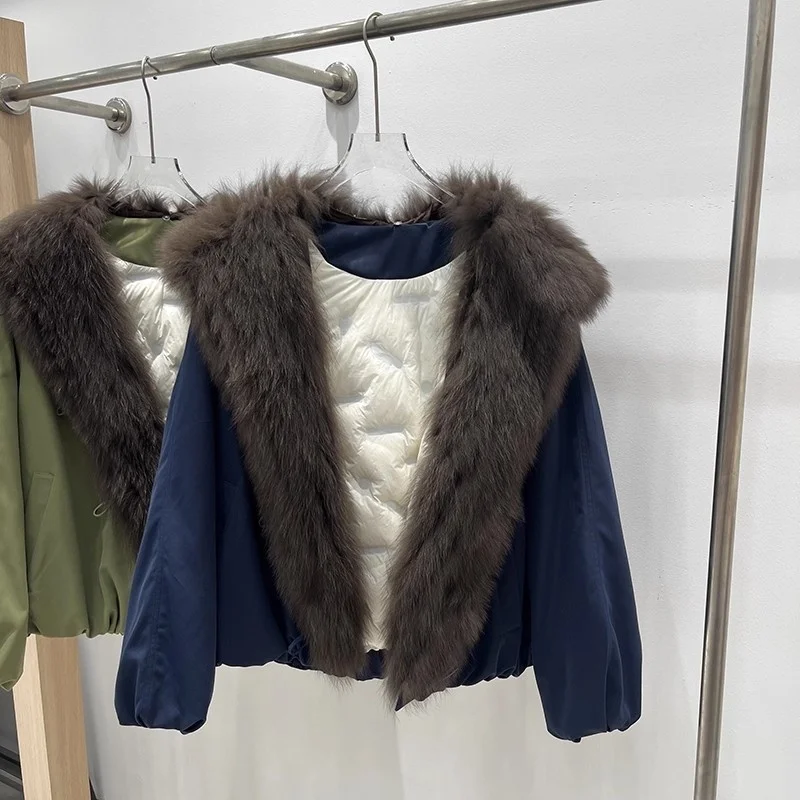 Parka de plumón de ganso blanco con cuello de piel de zorro para mujer, chaqueta gruesa y cálida a la moda, alta calidad, invierno, Y2k