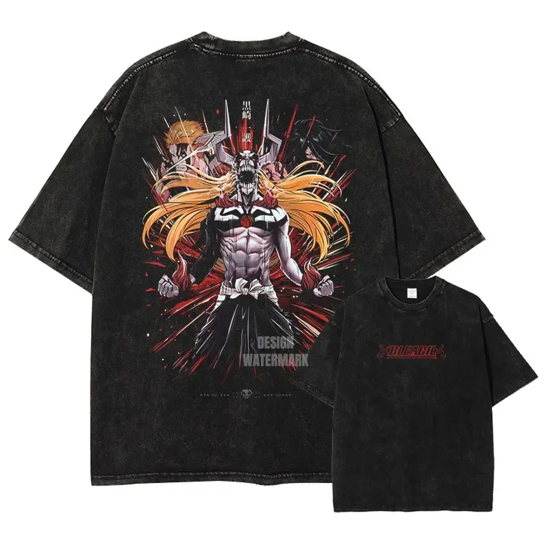 

Japan Classic Hot-blooded Anime Bleach Aizen Sousuke Graphic Tee Men Women Oversized Washed Vintage T-Shirt Harajuku Cotton Tops