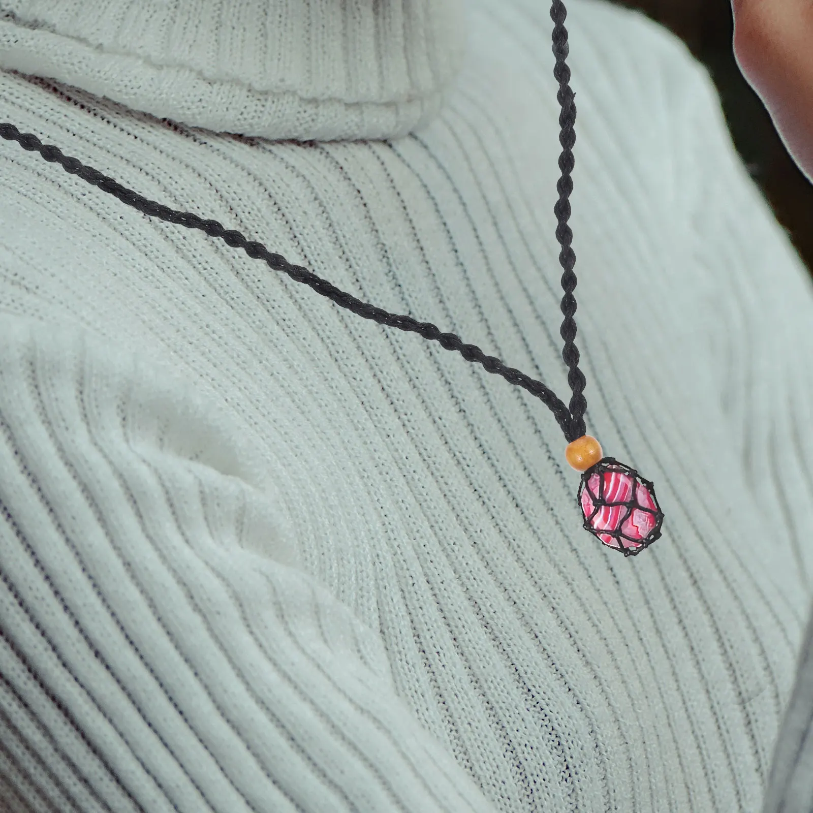 

10pcs Stone Weaving Necklace Adjustable Hand-Woven Rope With Empty Holder Pendant Design For Black Coffee Color Jewelry