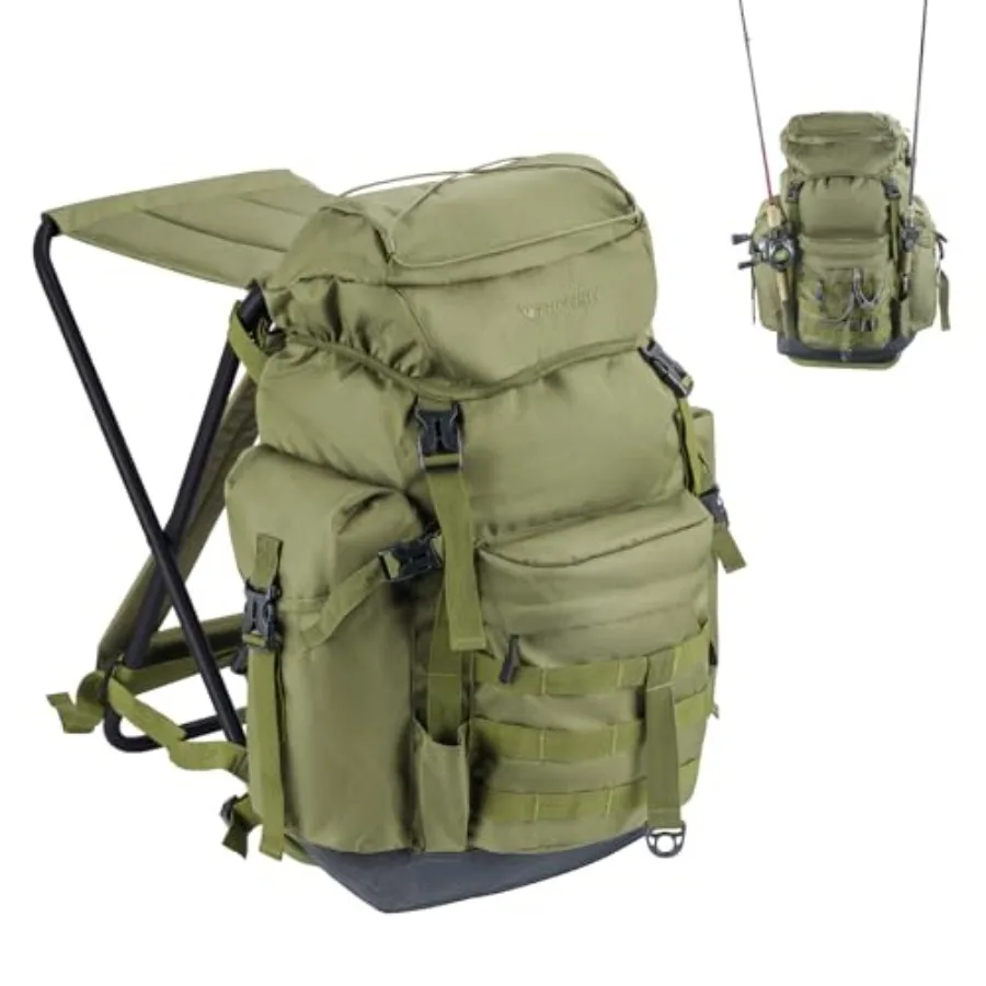 

Fishing Backpack with Foldable Chair 35L Tackle Box Backpack with Rod Holders Fishing Storage Bag Portable Stool for Outdoor Fi