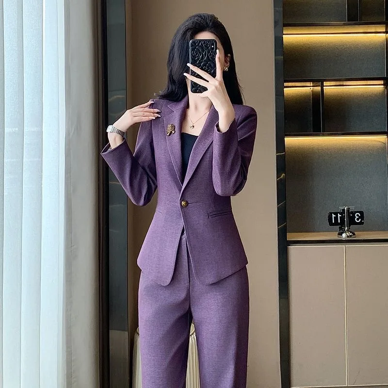 

Фиолетовый профессиональный элитный пиджак, формальный модный элегантный комплект Goddess2025, осенне-зимний комплект из двух предметов