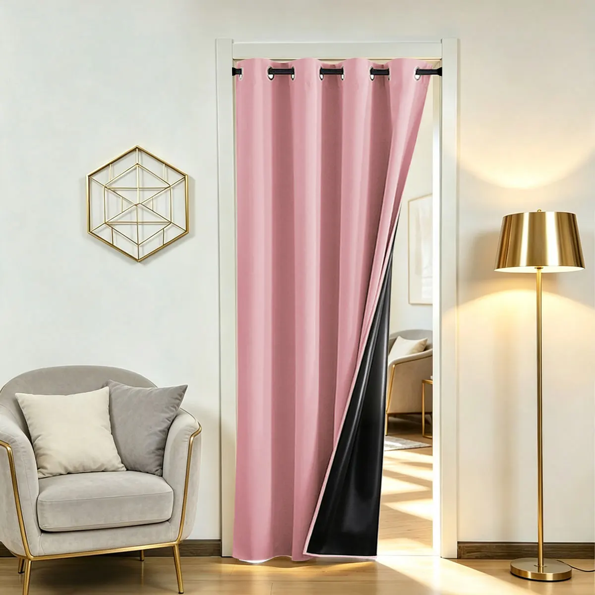 1Pc Dusty Pink Blackout Door Curtain, Cream Ins Style, Grommet Silver‑Coated Thermal Privacy Divider Curtain for Girls Bedroom E