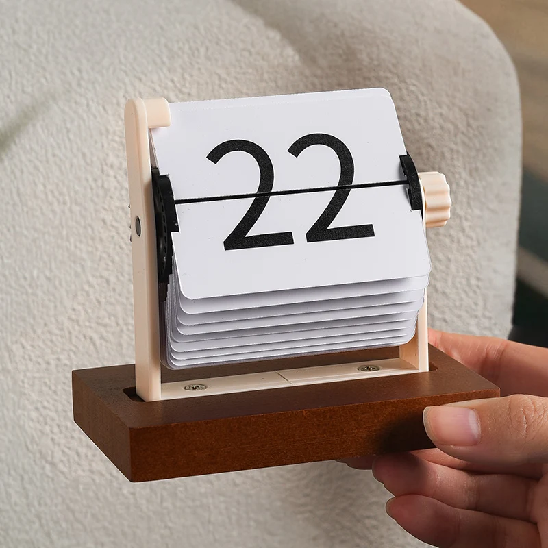 2025 목조 영구 달력 - 회전 메커니즘이 있는 빈티지 플립 데스크탑 달력, 북유럽 미니멀리스트 홈 오피스 장식