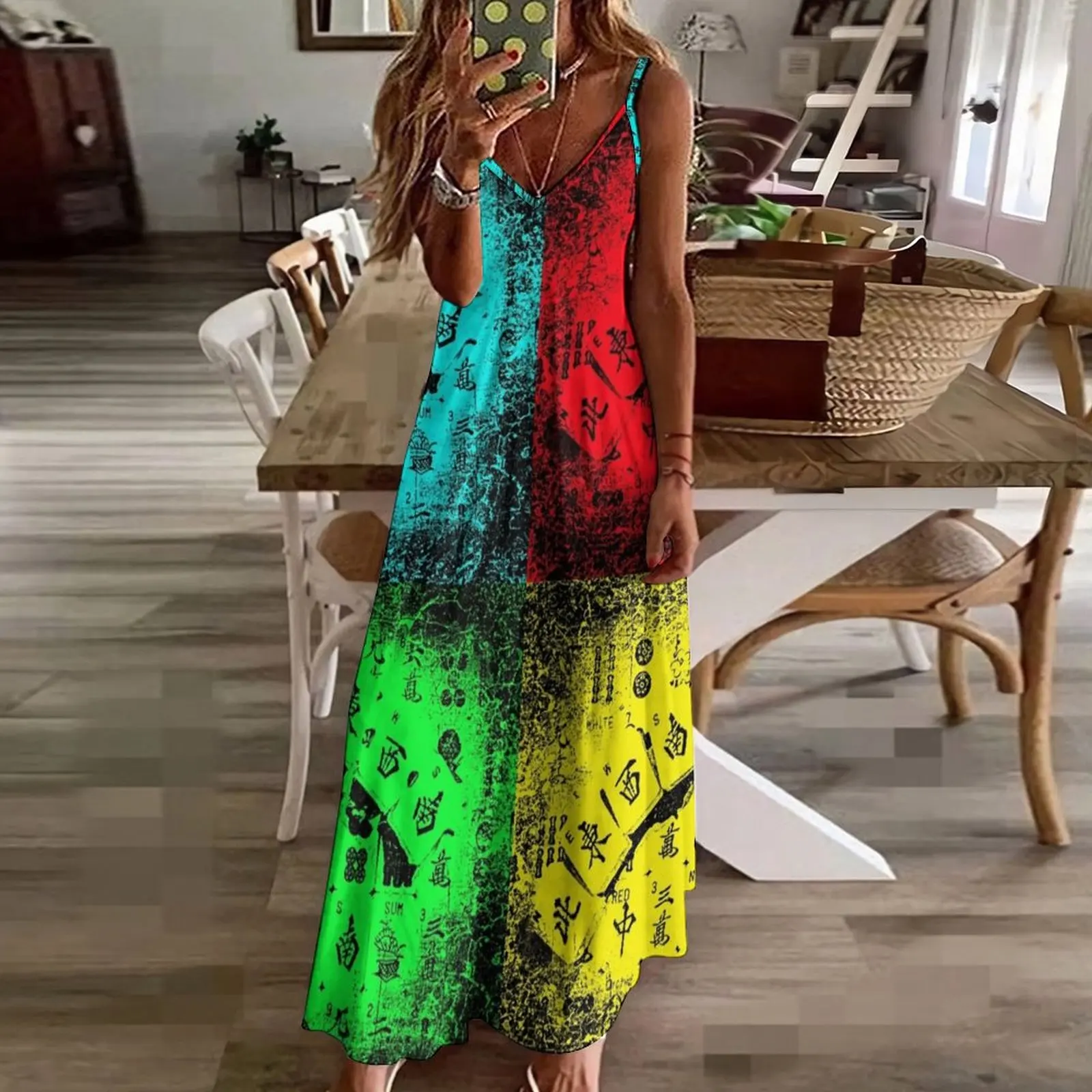 Mah jongg news pop art ärmelloses kleid lange verschleierte kleider kleidung frauen sommer 2024 sommer outfits für frauen 2024