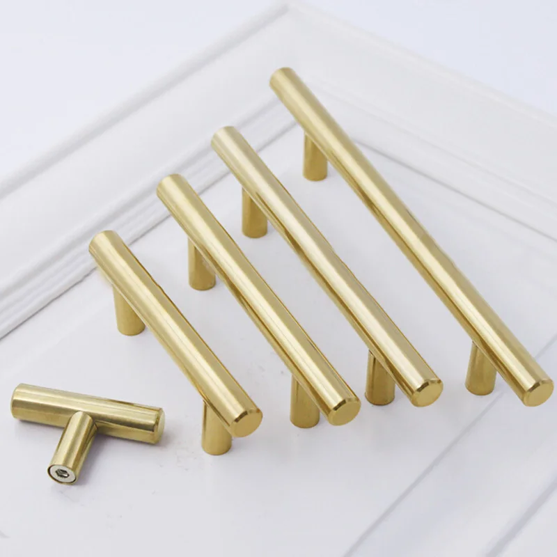 Gold T-type Drawer Cabinet Wardrobe Cupboard Handles Knobs 2~14 Inches Stainless Steel Kitchen Door Pull Handle