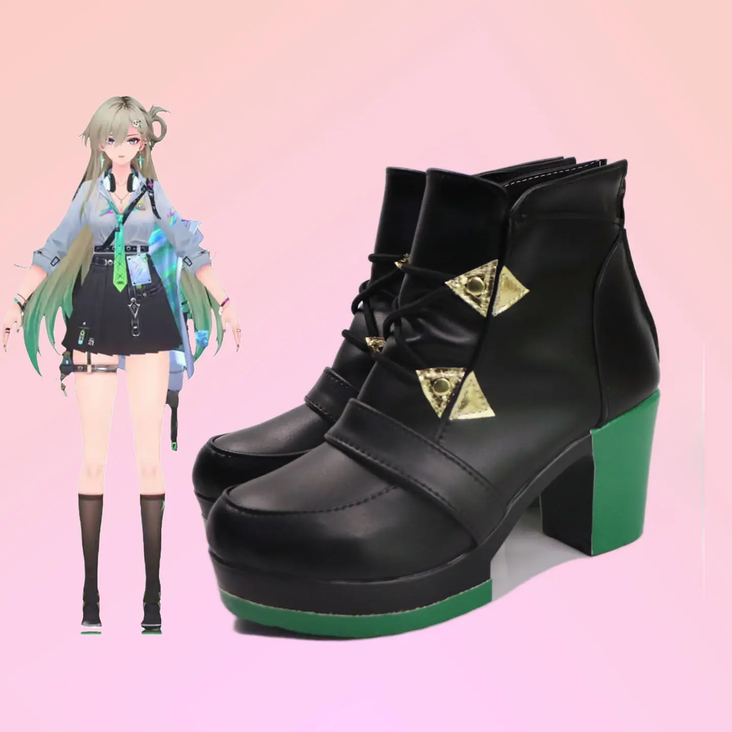 Anime Wuthering Waves Lynae Cosplay Shoes Black High Heels Short PU Leather Boots For Halloween Carnival