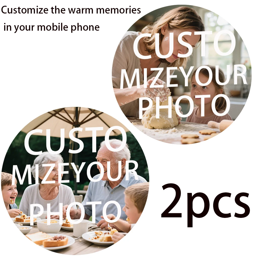 ラウンド木製コースタープリント2枚、写真2枚用コースター2枚、パーソナライズされた家族のデスクトップ装飾、リビングルーム、寝室、ホームオフィスに最適 - ボディステッカー付きギフト