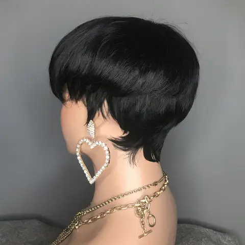 Human Hair Short Pixie Cut Wig 4# Staright Layered Pixie Cut Wig P4/27 Ombre Brown Full Machine Made Burgundy Red Color 613#