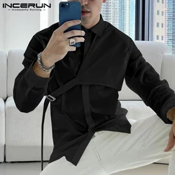 Men's Casual Shirt Streetwear Lapel Long Sleeve Solid Color Fashion Irregular Shirts 2024 Korean Leisure Men Clothing INCERUN