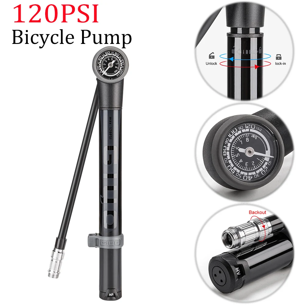 120PSI Road Bicycle Pump HP/HV Model Schrader Presta Valve Wth Gauge Inflate Rear Suspension Pump MTB Bike Inflator Accessories