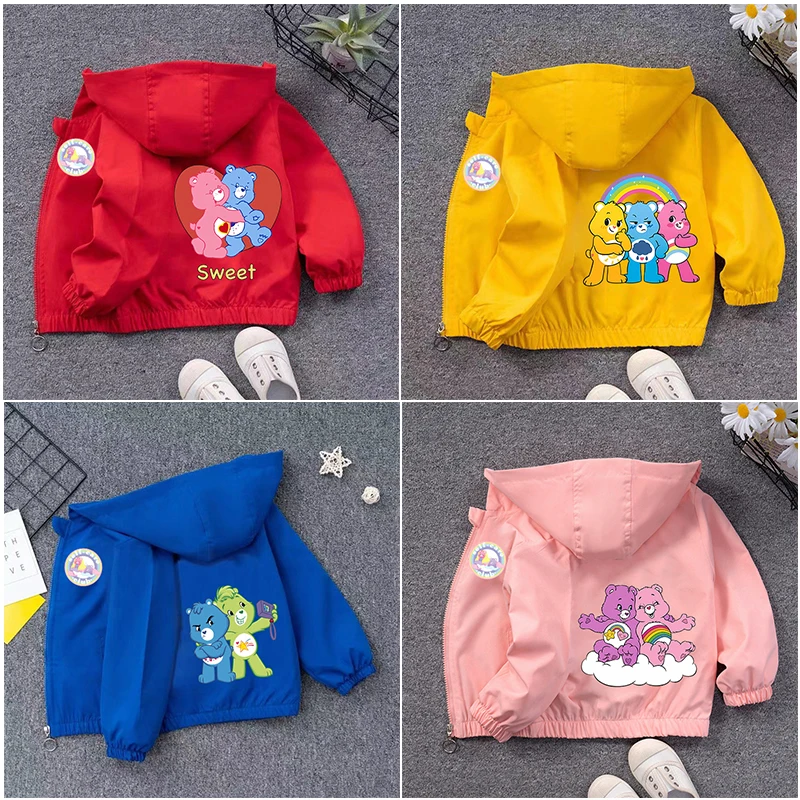

Care Bears Boy Cartoon Anime Pattern Jacket Girl Kawaii Waterproof Sweatshirt Children's Fashion Outdoor Windbreaker Tops Gifts
