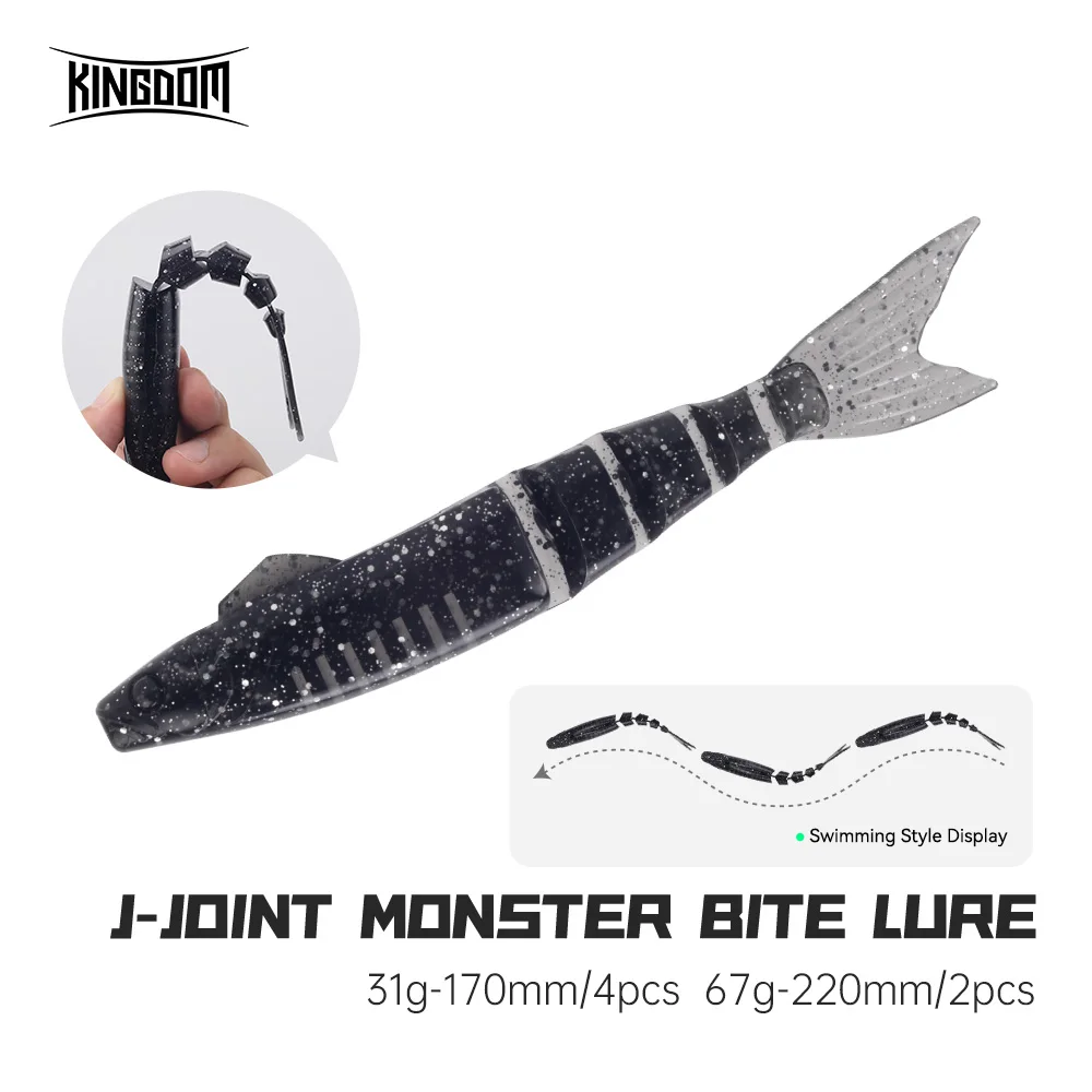 Señuelo de Pesca Blando de PVC Kingdom, Articulado, Tipo Swimbaits, Hundimiento Lento, 170mm 31g, 220mm 67g, Cebo Artificial para Lubina, Trucha y Lucio