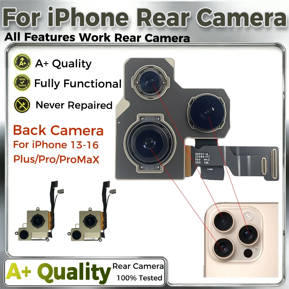 Features Work For iPhone 13MINI 14 15 16 Pro Max Back Camera Rear Main Camera For iPhone 13 PRO MAX 14 Plus Camera Plug & Play