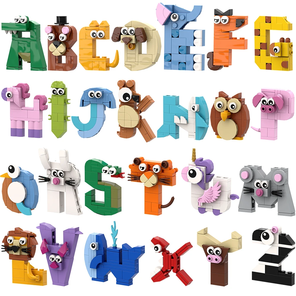 Gobricks Alphabet Animals Building Blocks Creative Toys Model Gift Box For Kids Boys Girl Educational Birthday DIY Bricks Sets