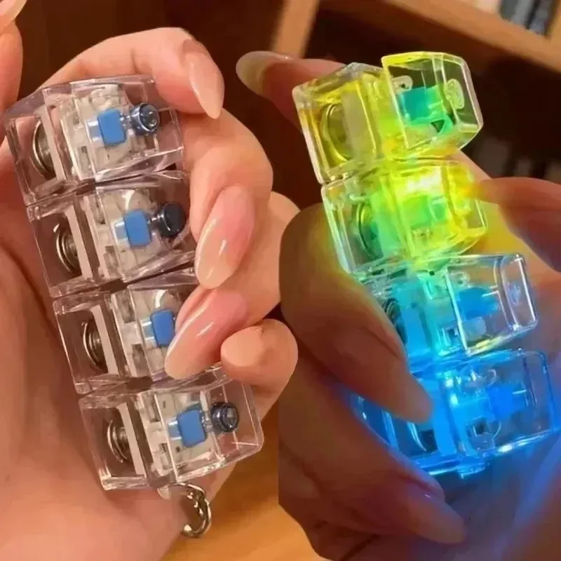Light Up 4 Keys Finger Keyboard Keycap Stress Relief Fidget Toy Keychain Key LED Button Pinch Tester Office Desk Accessory