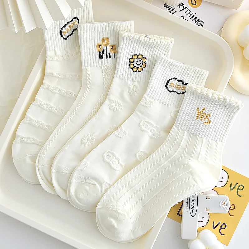 

White Socks Loli Tube Socks Pink Cute Strawberry Pure Cotton Autumn/winter Lace Japanese Lolita Versatile Student