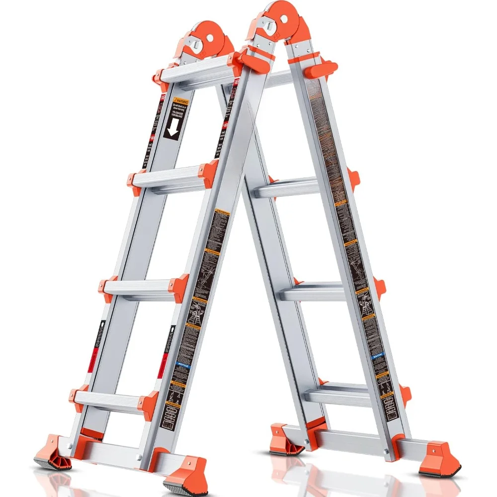 

Ladder, A Frame 4 Step Ladder Extension, 14 FT Anti-Slip Multi Position & Storage Folding Ladder, 330 lbs Security Load