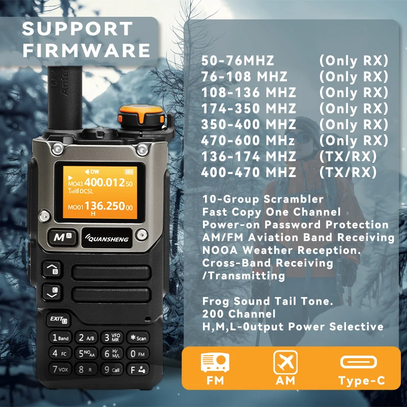 Quansheng UV-k5(8) Walkie Talkie 5W Air Band Radio Charge UHF VHF DTMF FM Scrambler NOAA Frequenza wireless Radio CB bidirezionale