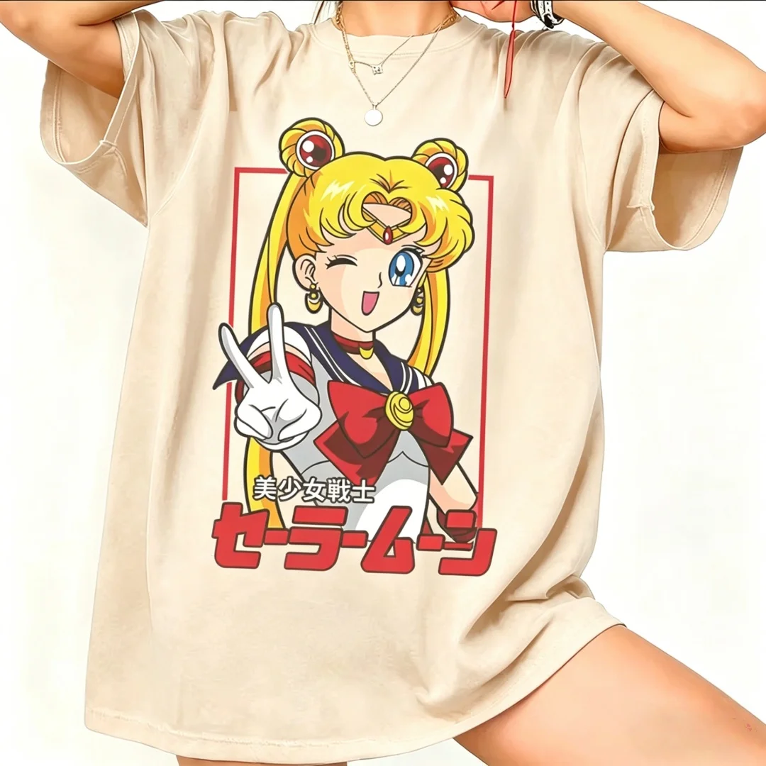 2026 Summer Hot Sale Sailor Moon High-quality T-shirt Women Colorful Anime Print Casual Short Sleeve Tops Harajuku Streetwear