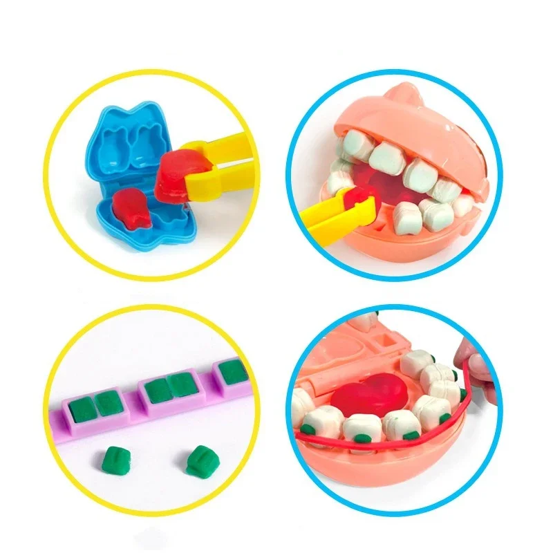 Ferramentas De Plasticina Pretend Play Toy para Crianças, Cheque Dentista, Conjunto De Modelos De Dentes, Molde De Argila, Brinquedos De Aprendizagem Precoce, Role Play