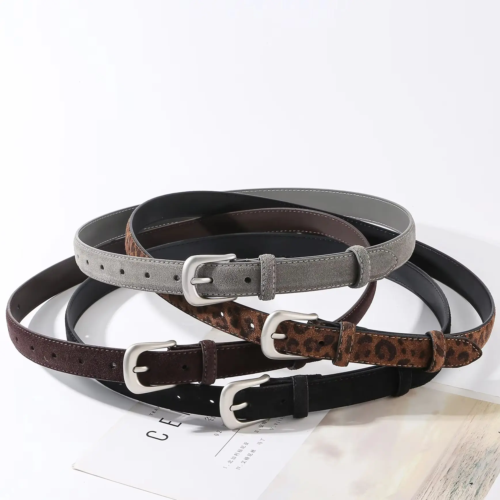 

2026 New Women's Leather Belts Fashion Suede Belt Silver Pin Buckle Girdle for Dress Jeans High-Quality Leather Waistband