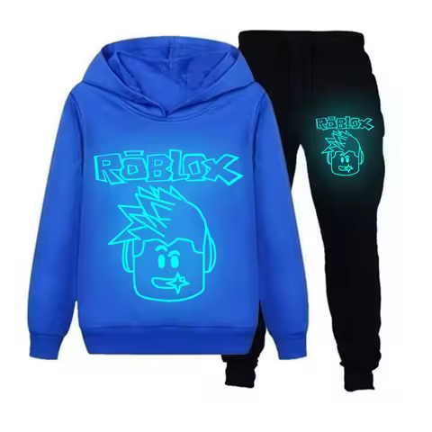 New Style Roblox Game Peripheral Night Light Creative Printing Child Casual Hooded Sweatshirt Pants Daily Necessities 2pcs/set