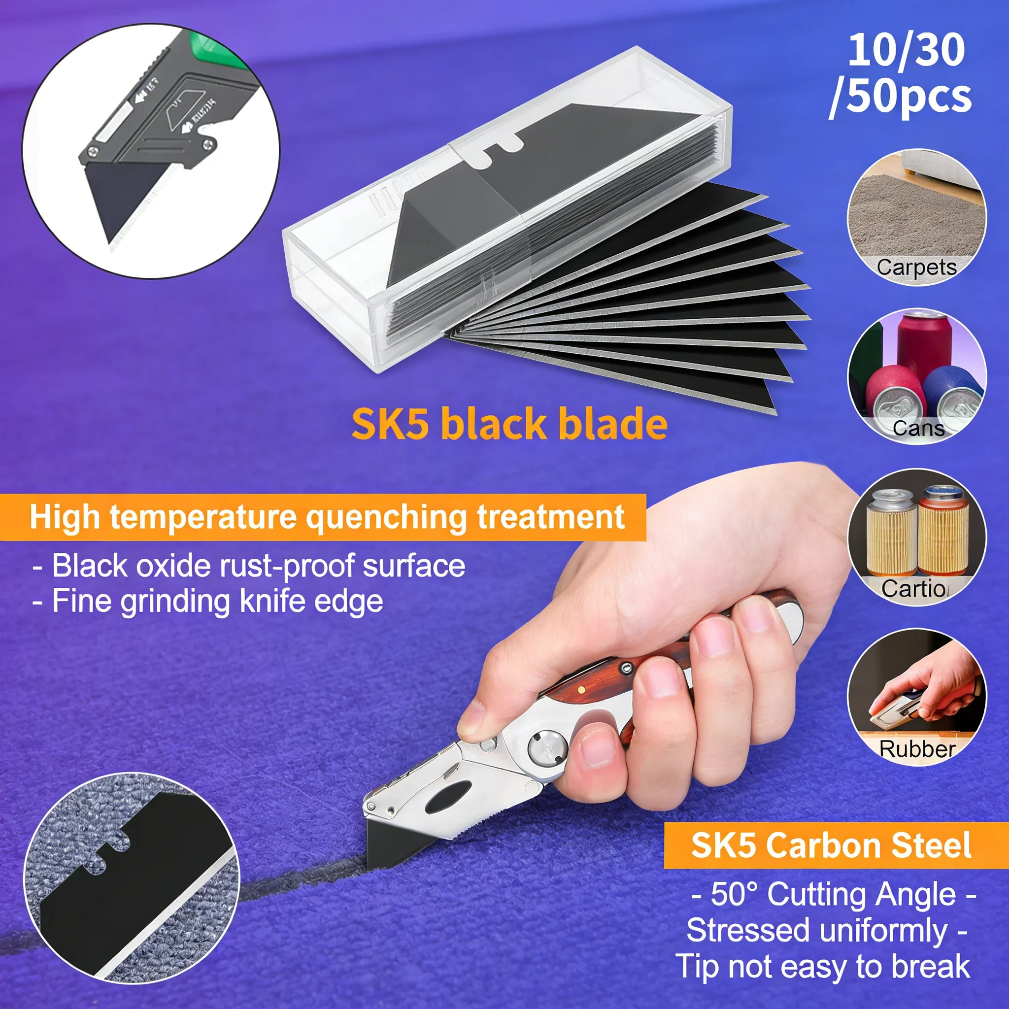 

Trapezoid Utility Knife Blades - 10/30/50pcs Replacement Set, Steel Blades for DIY, Art & Craft Cutting