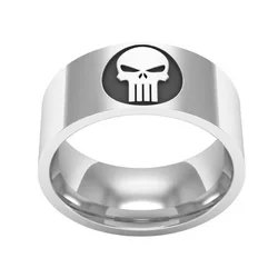 Brand Jewelry Titanium Steel Super Hero Skull Punisher Ring Sliver Color Engraved Skeleton Logo Ring Party Gift