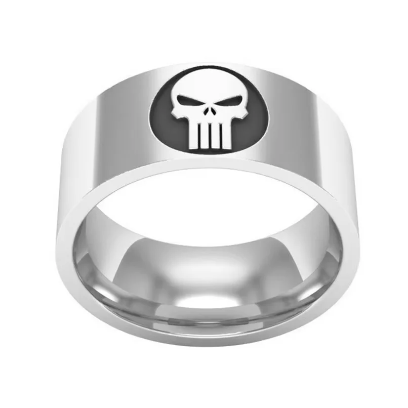  Brand Jewelry Titanium Steel Super Hero Skull Punisher Ring Sliver Color Engraved Skeleton Logo Ring Party Gift