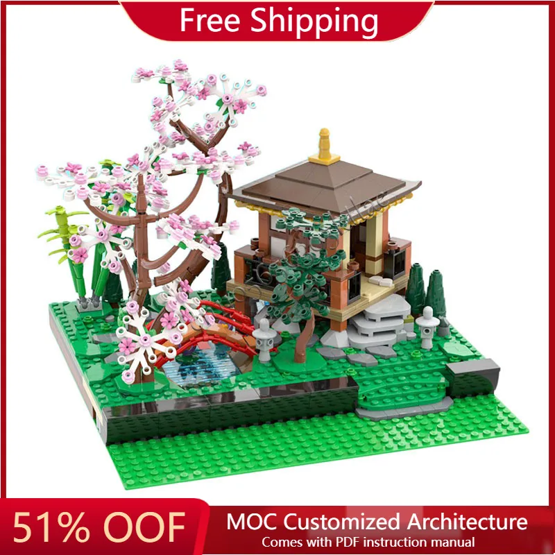 

1125 Parts Modular Tranquil Garden Building Block Model Asian Style Landscape With Pavilion Display Toys For Kids Assembly Gifts
