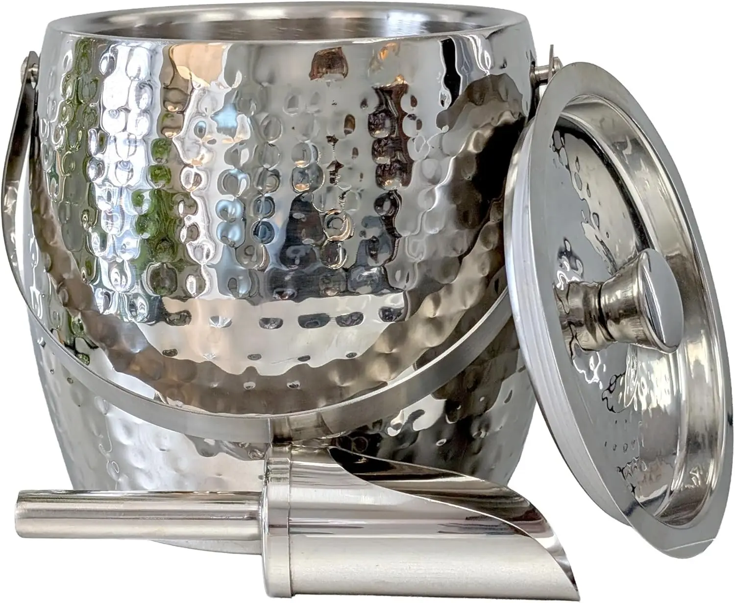 

Изолированное ведерко для льда с крышкой и ложкой-шумовкой – металлический охладитель для шампанского без конденсата для вечеринок, коктейль-баров