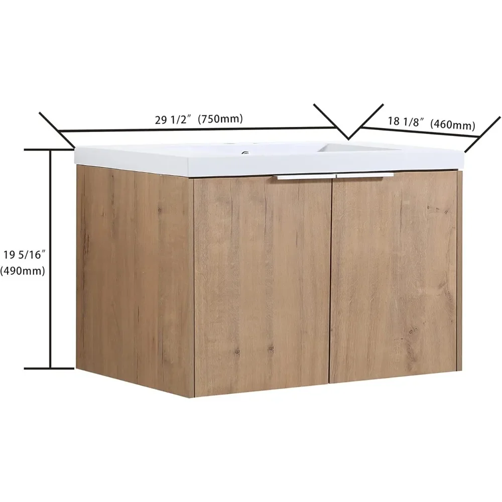 Wall Mounted Bathroom Vanity with Sink Combo Modern 30-Inch Single Bathroom Vanity Set with Top Basin