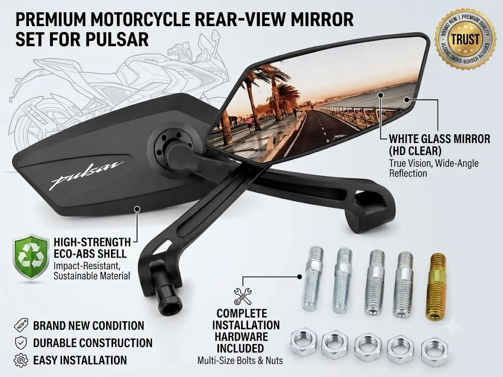 High Strength ABS Motorcycle Rear view Mirrors Adjustable With logo For Bajaj Pulsar 200 NS/200 RS/200 AS 2015-2024