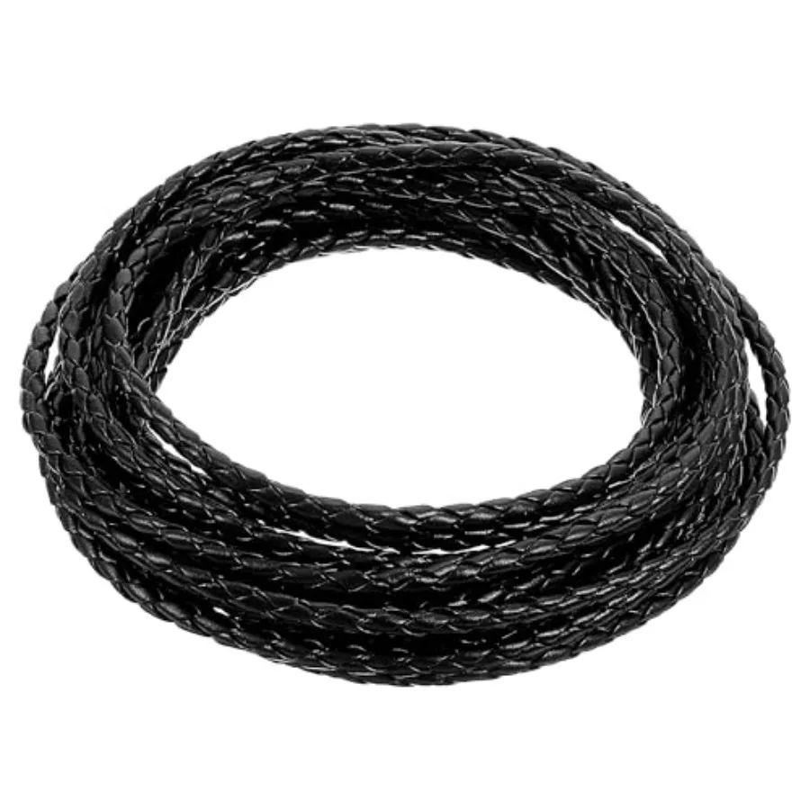 5.5 Yards Braided Leather Cord, 4mm Genuine Braided Boho Leather Cord Strip Braiding String Antique Strap 5m Long for Bracelet