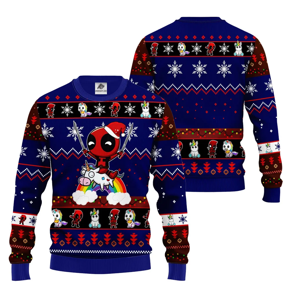 Deadpool Unicorn Cartoon Q-Version Marvel X-Force New Mutant God Dead Ex Boyfriend Noble Pure White Horse Christmas Ugly Sweater