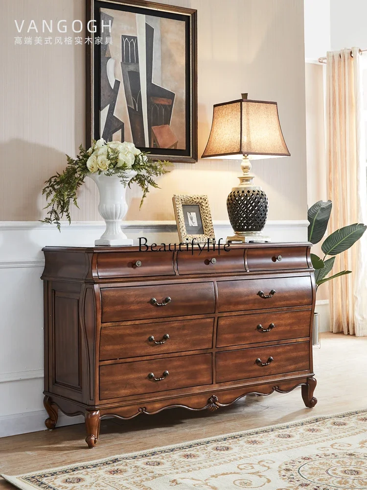 Solid Wood Storage Chest of Drawers Bedroom Living Room Sideboard Cabinet European-Style Storage Hallway Storage Cabinet