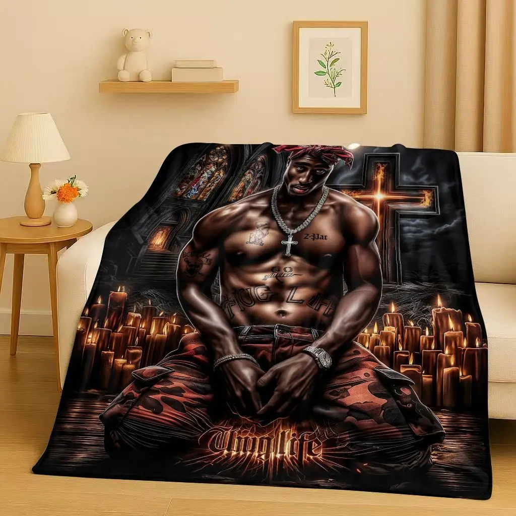 

3D Rap Tupac 2pac Hip-Hop Music Rapper Catnap Flannel Blanket,Soft Plush Throw for Home Bedroom Bed Sofa Cover Kid Gift Picnic