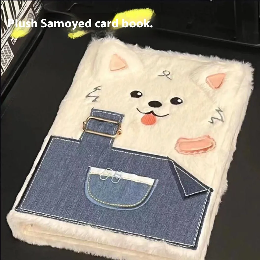 A5 Cute Samoyed Denim Overalls Card Album Storage Loose Leaf Four Grid Album Idol Card Collect Card Book Girl Birthday Gifts