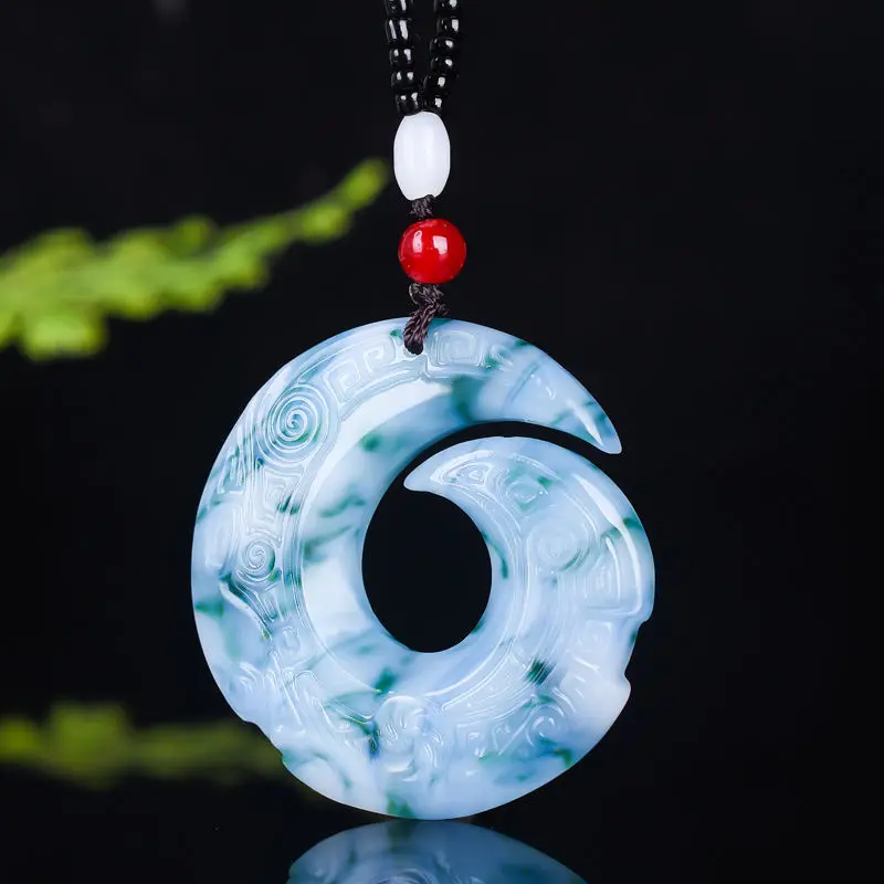 

Good Luck Comes Floating Flowers Blue and White Jade Twist Qiankun Pendant Peace Buckle Jade Pendant Jade Pendant