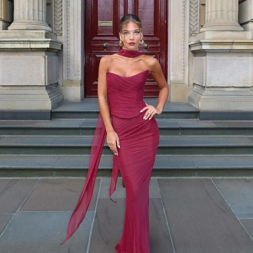 

Set Casual DressElegant 2Pieces Dress Set with Scarf Women Fashion Matching Sets Sexy Cropped Top and Long Dress