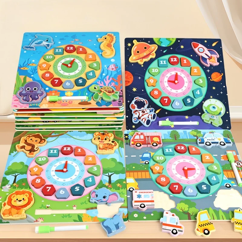 Zabawki Montessori Drewniane Kreatywne Puzzle 3D Klocki Konstrukcyjne Tangram Układanka Wczesna Edukacja Rozwój Poznawczy Dzieci Nauka Czas Nauczanie