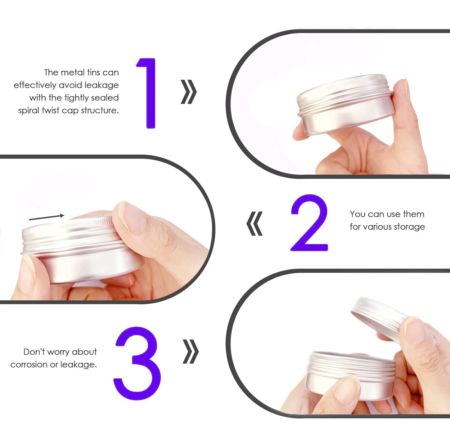 5/10 قطع 5-250 مل برطمانات قصدير ألومنيوم فارغة مستديرة مع أغطية لولبية - حاويات معدنية محكمة الغلق لمستحضرات التجميل والكريمة والبلسم #2