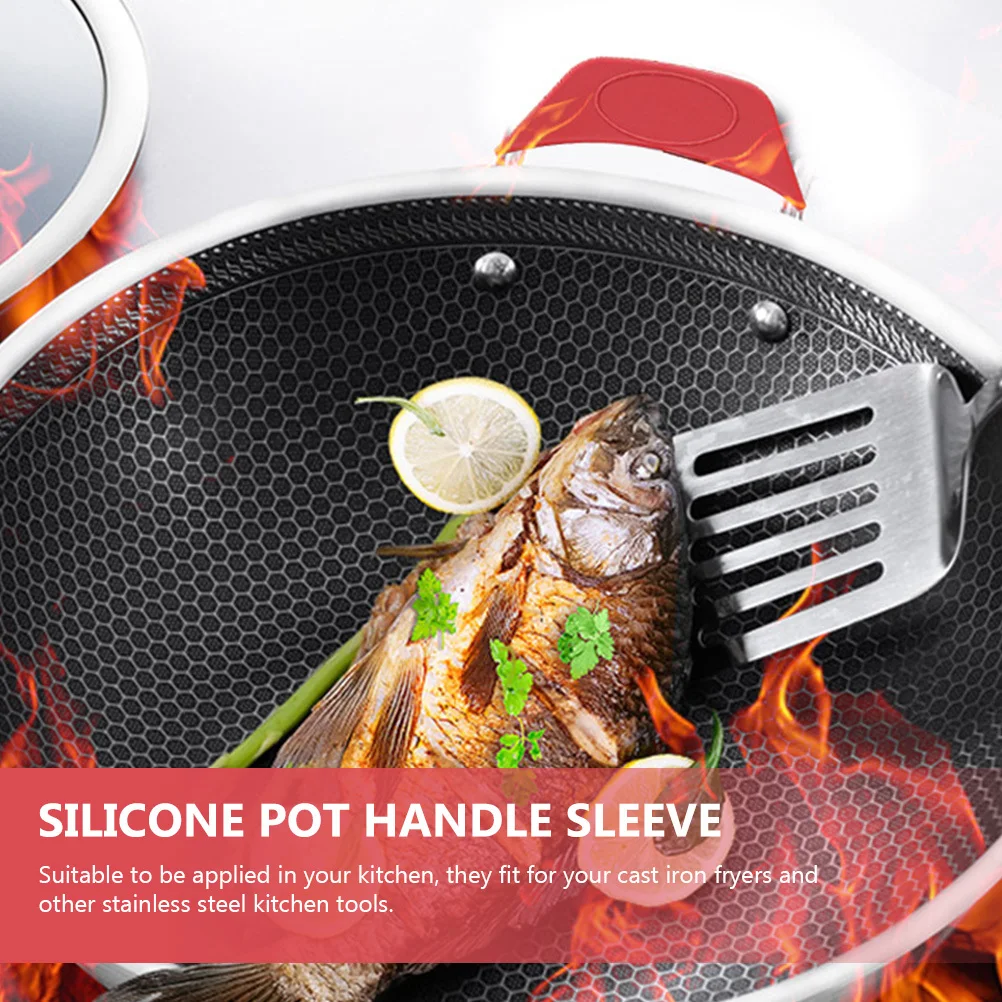 

4Pcs Silicone Pot Handle Sleeves Heat Insulated Anti-Scald Pot Handle Covers Thickened Grip for Cooking Baking Serving