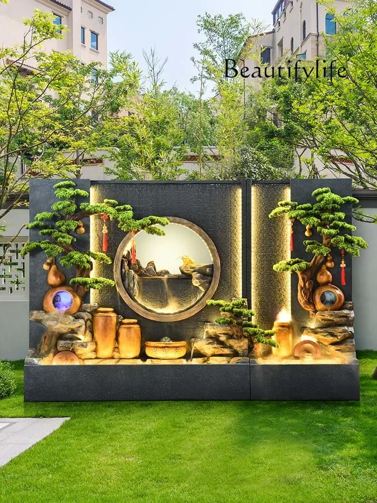 Water curtain wall, flowing water screen, company entrance partition courtyard, fish pond, rockery, waterfall, fountain ornament