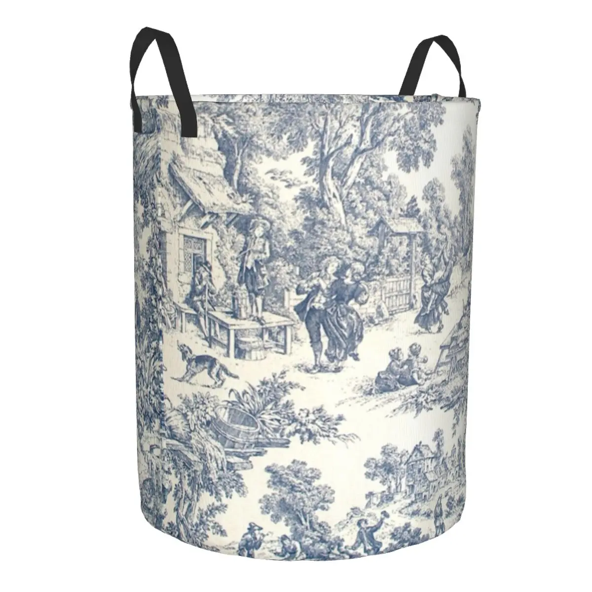 Custom Toile De Jouy Number 2 Laundry Basket Foldable Large Clothing Storage Bin French Navy Blue Motif Baby Hamper