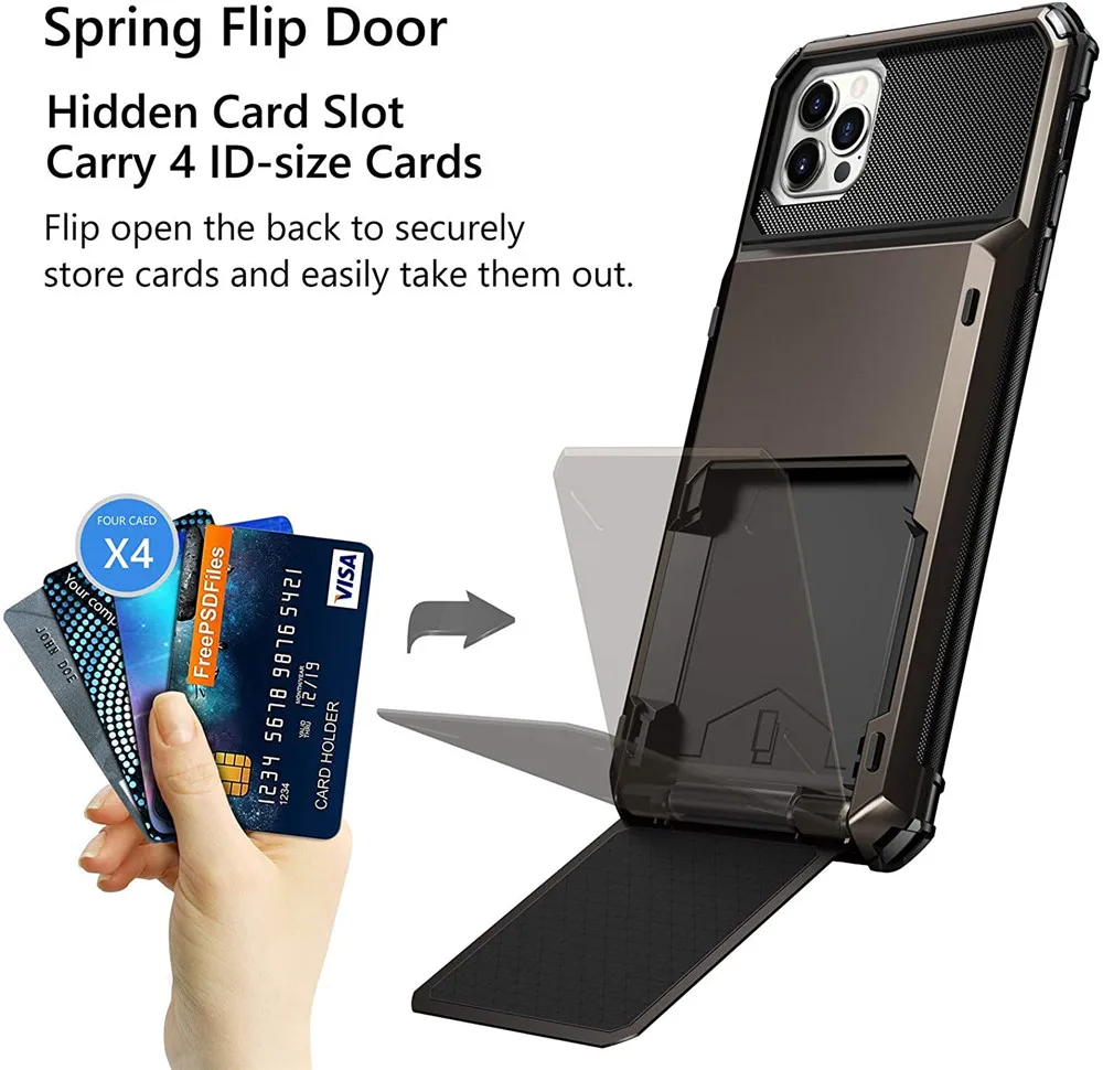 Phone Case For iPhone 14 Pro 11 12 13 Pro Max XR X XS Max 7 8 Plus Wallet 4-Card Slot Credit Card Holder iPhone 15 Cover