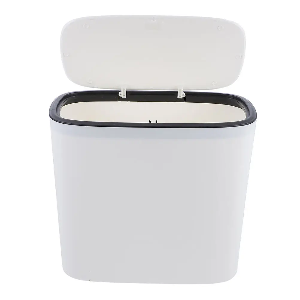 

Household Trash Can Press Type Lidded Plastic Trash Container White Kitchen Bathroom Garbage Bin Covered Waste Basket
