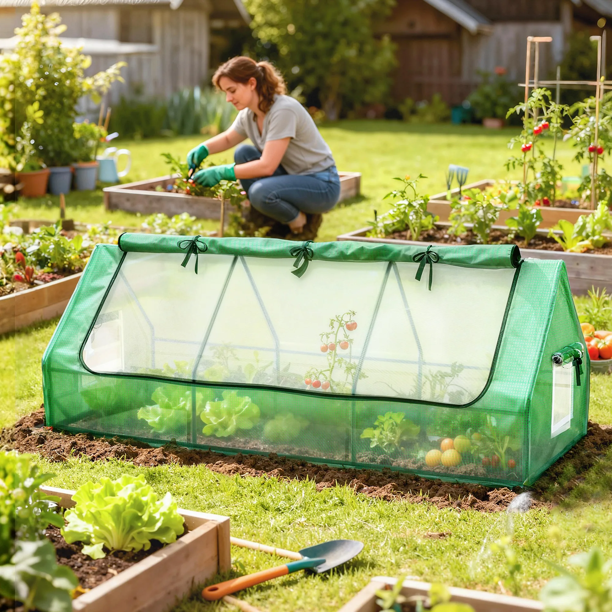 Outsunny Mini-kasvoorframe met UV-bescherming voor tuinbalkon Groen