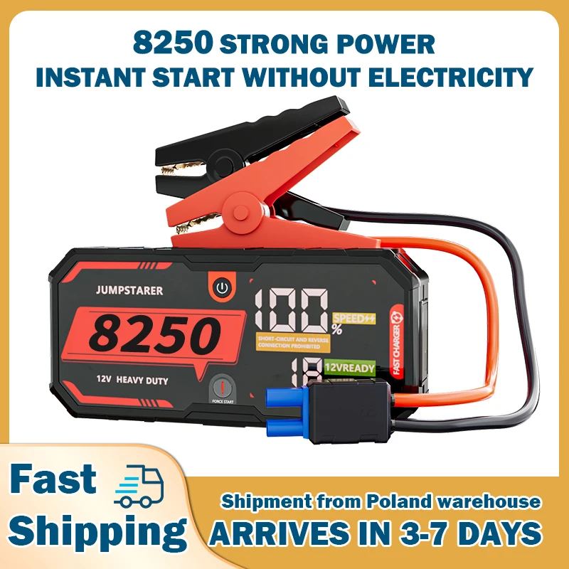 Image of 8250 12V Auto-Starthilfegerät Tragbare Powerbank Auto-Batterieladegerät Booster Startvorrichtung für Fahrzeuge