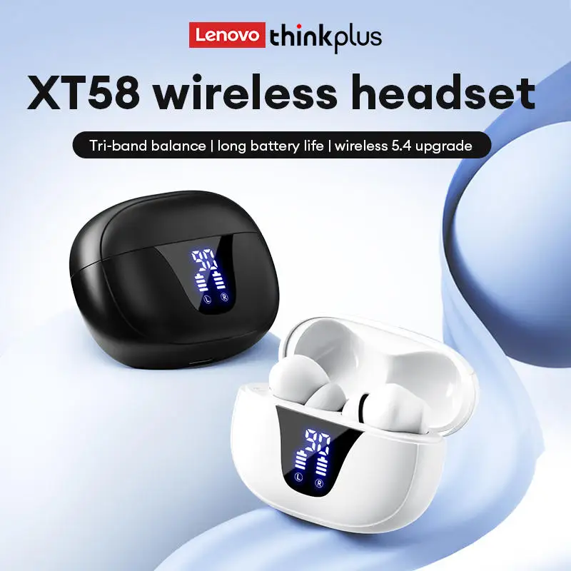 Auricular Bluetooth inalámbrico Lenovo XT58 360 °   Auriculares deportivos con reducción de ruido y pantalla LED con sonido estéreo, para música, 2025